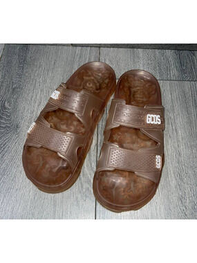 GCOS Woman Sliders Flat brown sandals Transparent Y2K preppy Sz 8 S000750